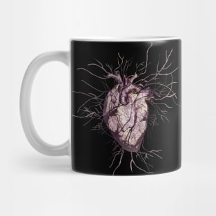 Human heart and veins, arteries, blood, illustration art, dark, purple roses Mug